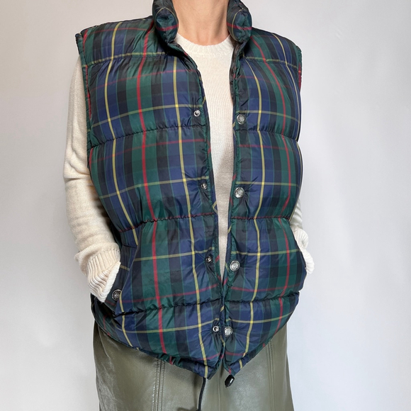 Banana Republic Womans Vest Green Plaid Puffer Down Feather Vest Size S - Picture 7 of 10